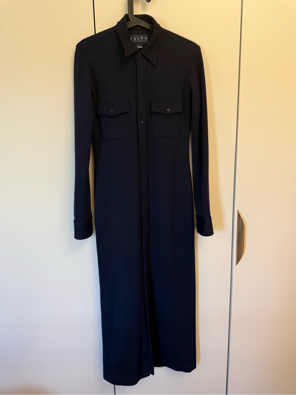 Ralph Lauren Classic Vintage Y2K Navy 100% Wool Shirt Dress Midi Size 4 - Picture 2 of 5